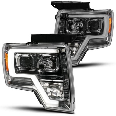Gun Metal Projector Headlights w/ LED Tube Bar Halogen Ver. for 2009-2014 F150