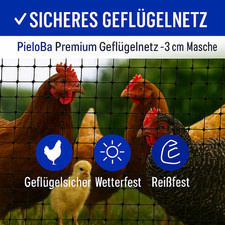 Gefl&uuml;gelzaun PieloBa&reg;  3 m H&ouml;he Masche 3 cm H&uuml;hnerzaun Gefl&uuml;gelnetz K&uuml;ken Enten