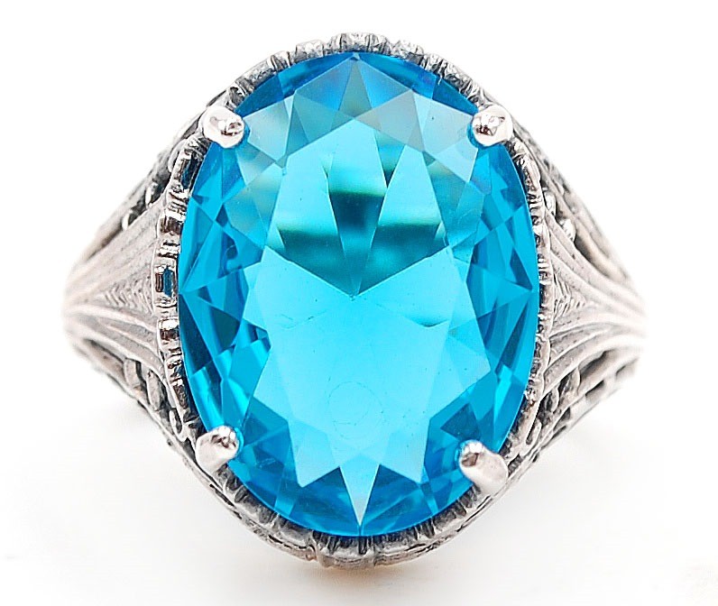 10CT Heat Treated Blue Topaz 925 Sterling Silver Filigree Ring Sz 6 Z7-2