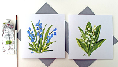 ECHTE GEMÄLDE: Paket 2 Grußkarten ''Pretty Garden #15'' mit Umschlag von Judith Rowe