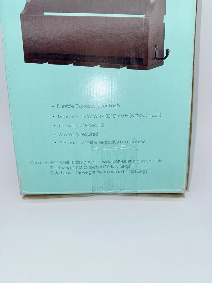 Wall Mounted Wine Shelf Bottle Glass Hanging Shelf Wine Rack Wayland NEW - Imagem 4 de 4