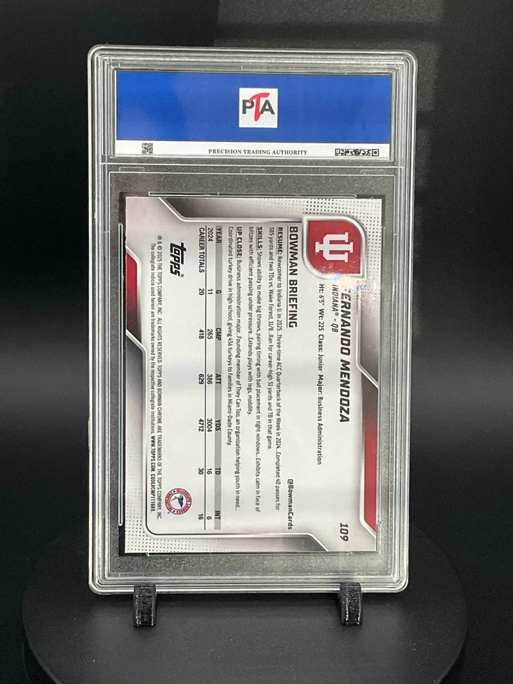 Bowman Chrome U #109 2025 Fernando Mendoza, Indiana gema como nueva PTA 10 🔥 Foto 2 de 2