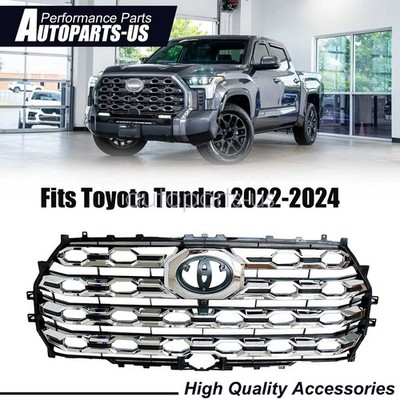 Fits Toyota Tundra 2022-2024 Platinum Style Front Upper Grille Satin Aluminum US