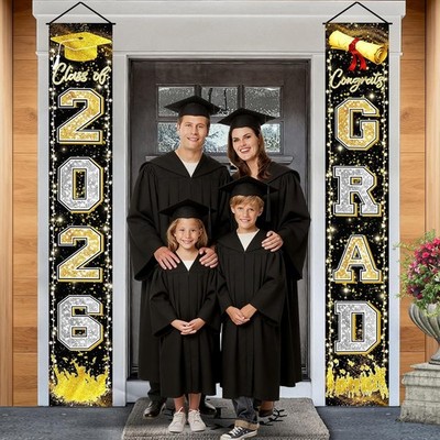 Graduation Decorations 2026 Class of 2026 Black Gold Silver Party Supplies