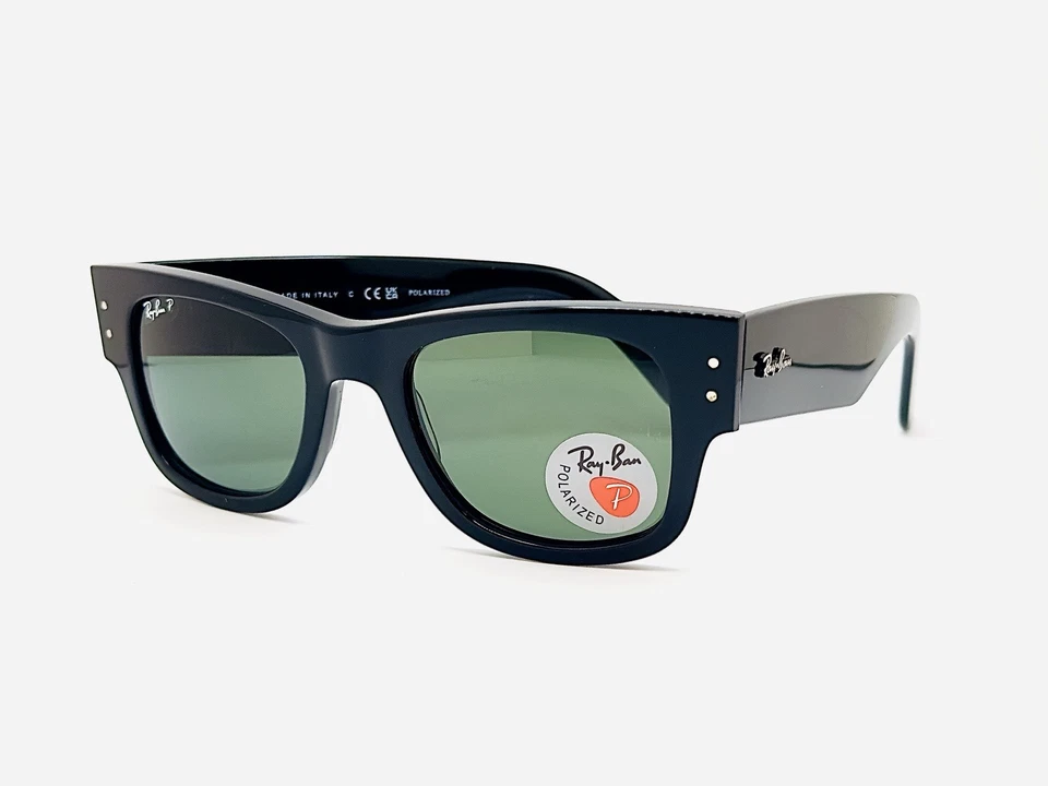 Ray-Ban Mega Wayfarer RB0840S Polarized Sunglasses - Black Frame / Green Lens - Image 2 of 4