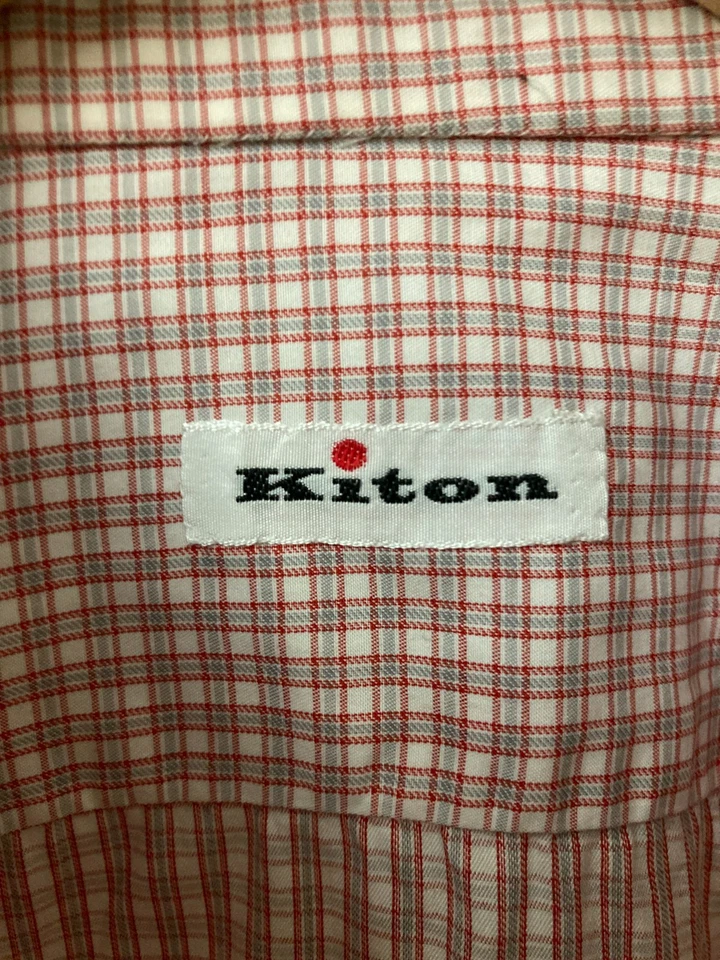 Camisa de vestir KITON roja/blanca/gris 17,5/44 en muy buen estado -- defectuosa Foto 3 de 4