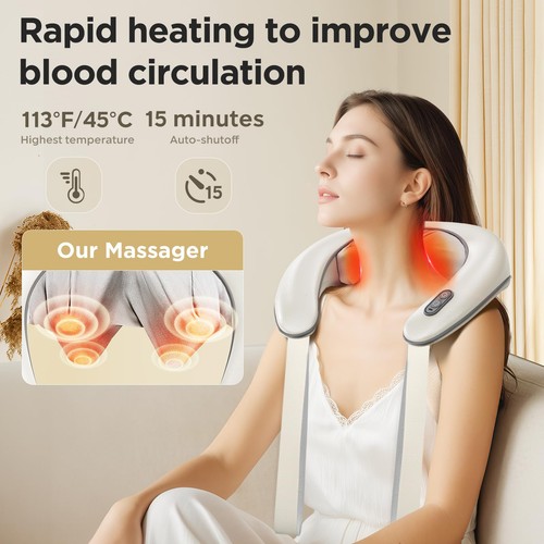 Shiatsu Neck and Back Massager with Heat: Cordless Deep Tissue Neck Shoulder ... - Picture 3 of 7