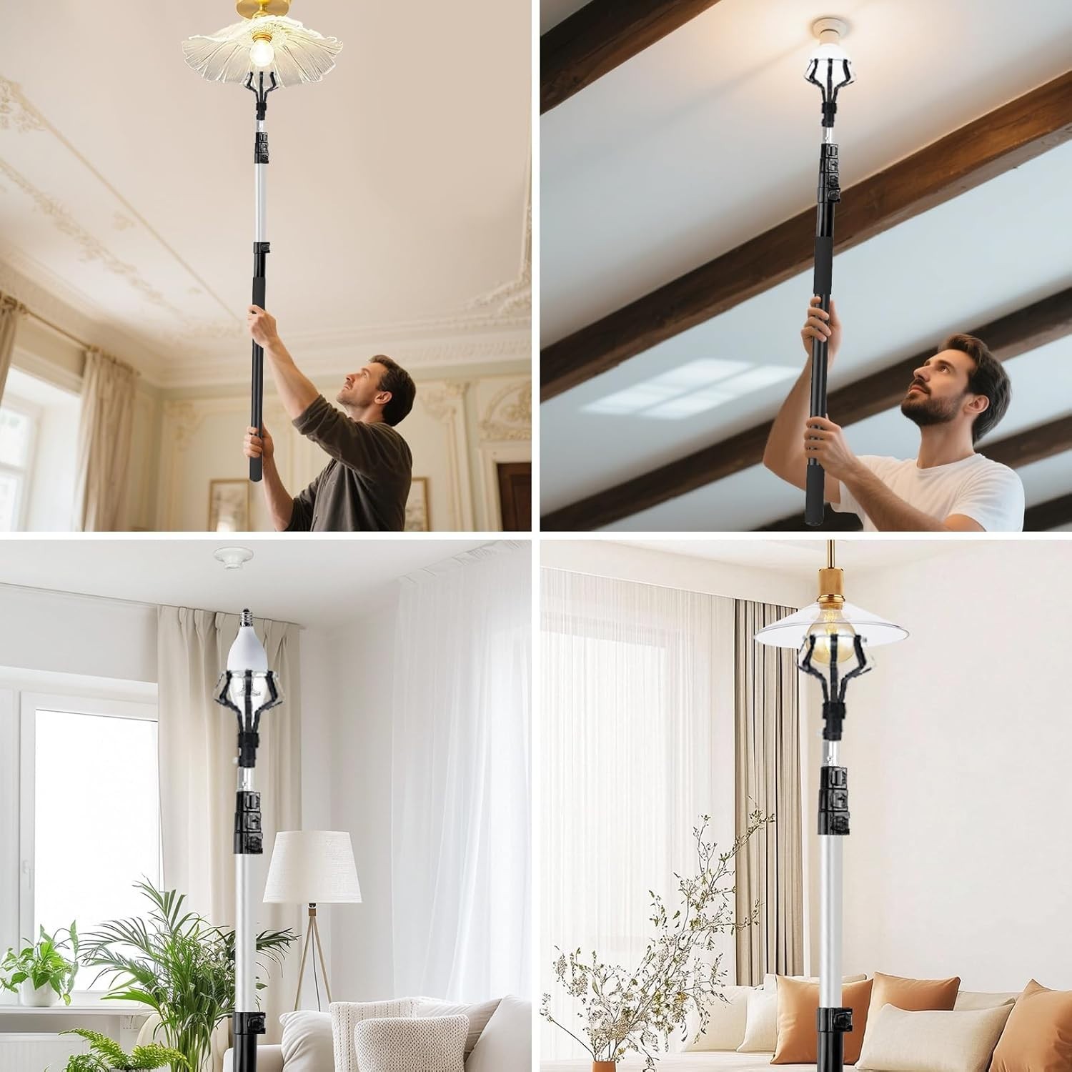 TOOVEM 12FT Light Bulb Changer for High Ceiling Extension Pole Removal Tool