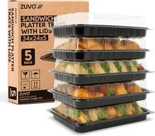 Reusable Party Food And Sandwich Platter Trays with Lids (Pack of 5), Sandwich