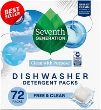 Dishwasher Detergent Packs Free Clear Tabs 72 Count Sparkling Dishes US 1 Pack
