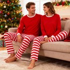 Family Matching Christmas Pajamas Set Men Women Kids Stripe Nightwear Sleepwear
