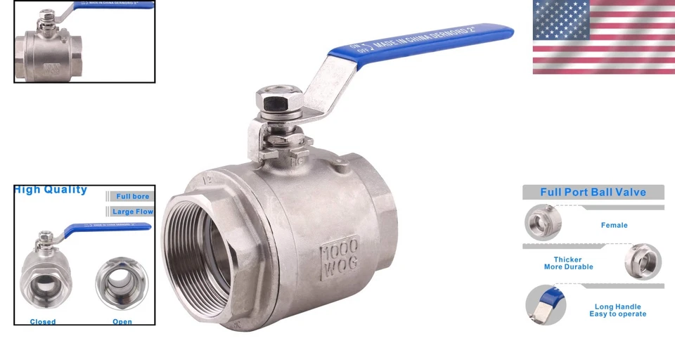 2" NPT Ball Valve Stainless Steel 304 - Blue Handle - Image 2 of 4