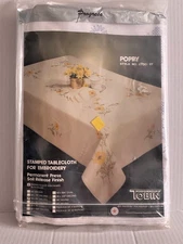 Vintage NEW Tobin Embroidery Poppy Flower Tablecloth Kit 58x80 Oblong Style 2700