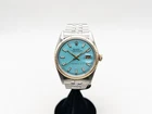 Vintage $15,000 ROLEX DATEJUST MENS Tiffany & Co BLUE 18k Yellow Gold SS Watch