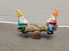 Mini Fairy Garden Gnomes On A Wood Seesaw
