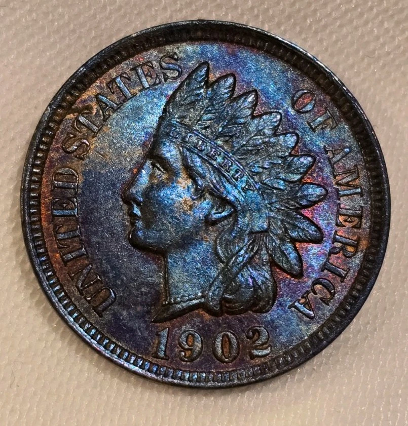 1902 Indian Head Cent, Blue Toned Specimen, Well Struck, BU - Image 3 of 4