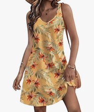 HOTOUCH Women's Casual V-Neck Sundress with Pockets Orange M