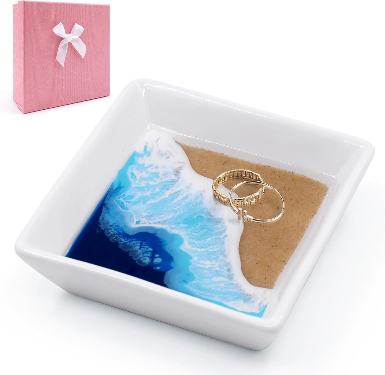 Ocean Jewelry Tray Beach Ring Dish Ceramic Resin Trinket Dish Jewellery Plate En