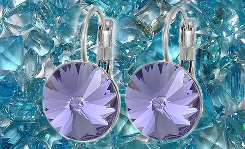 Bella Earrings Women Round Large LEVER BACK made with SWAROVSKI crystal - Picture 6 of 16