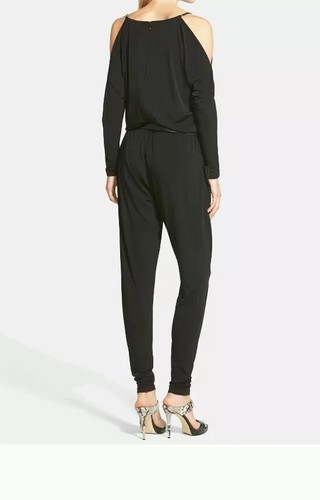Michael Kors Women's Jumpsuit Logo Plate Cold Shoulder Rich Black S {NO BELT} - Picture 2 of 6