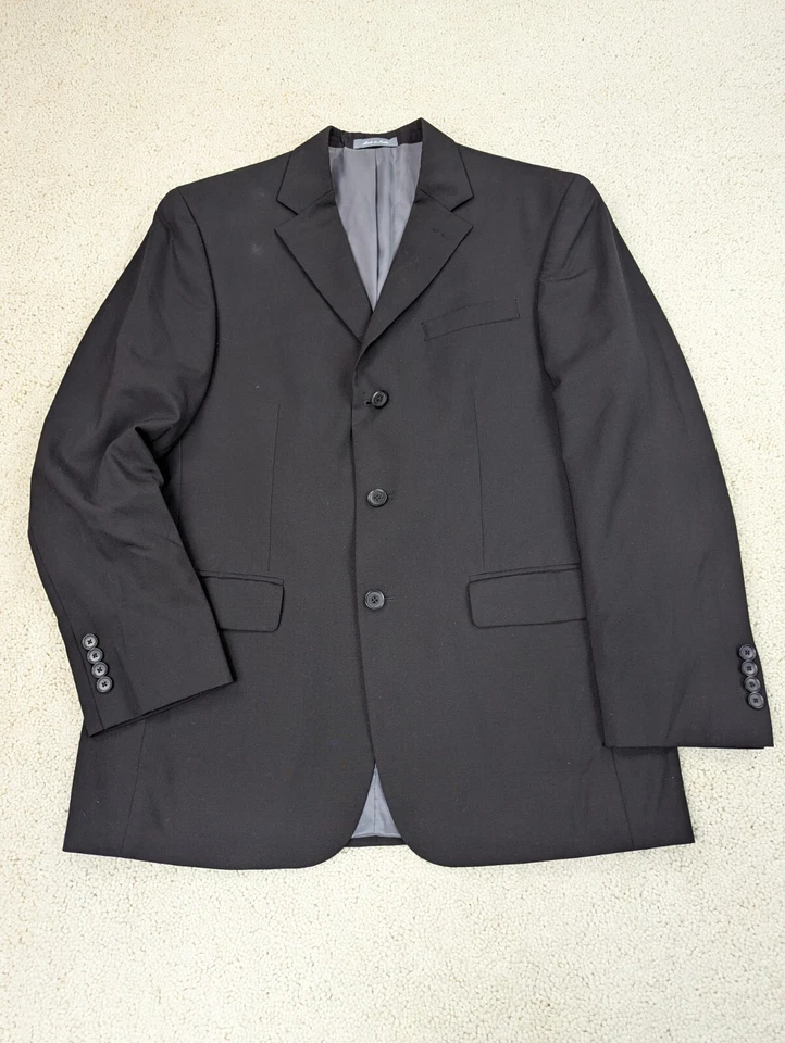 Oscar De La Renta Suit Mens 42R 34x29 Black Wool 2 Piece Jacket Pants Vintage - Image 2 of 4