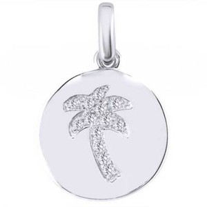 Authentic 1/4 CT Simulated 14K WHITE GOLD Plated MEN'S PALM TREE OF CIRCLE PENDANT