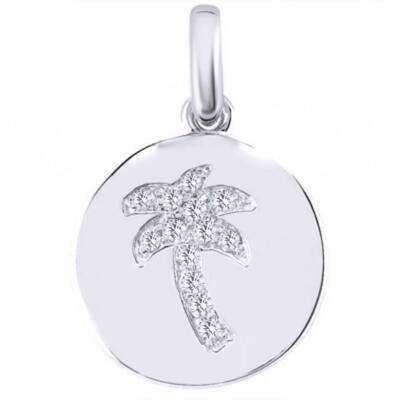 1/4 CT  Simulated 14K WHITE GOLD Plated MEN'S PALM TREE OF CIRCLE PENDANT