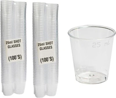 SUNRISE PACKAGING 200 x Reusable Shot Glasses CE 25ml Marked Plastic Cups Party Bars Pubs Clubs