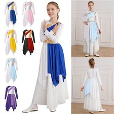 Girls Long Sleeve Metallic Praise Asymmetrical Tunic Dress Lyrical Contemporary