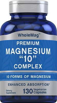 Magnesium 10 in One Complex | 130 Capsules | Non-GMO | by Piping Rock