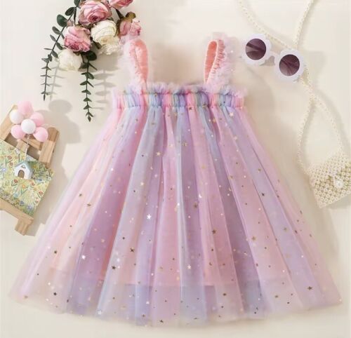 Cute Shiny Star Unicorn Color Girls Summer/Spring Dress! Cute For Birthday Too!
