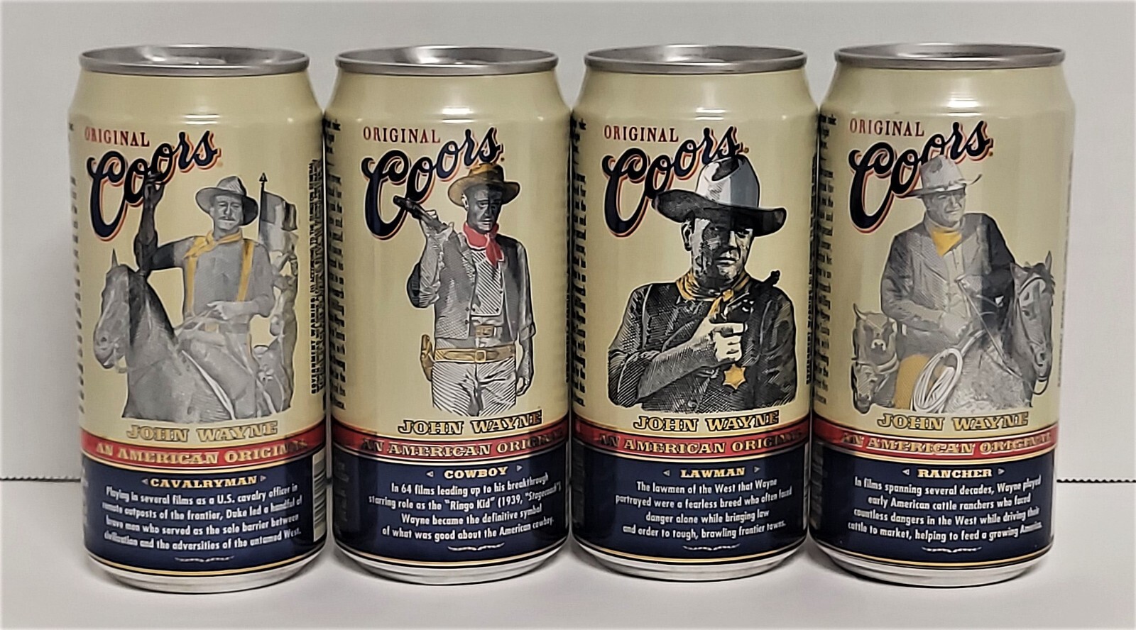 1997 COORS Beer JOHN WAYNE 4 CAN SET CAVALRYMAN COWBOY LAWMAN
