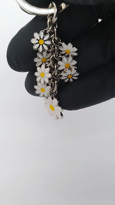 COACH Rare White Enamel Multi Daisy Flower Keychain Fob Purse