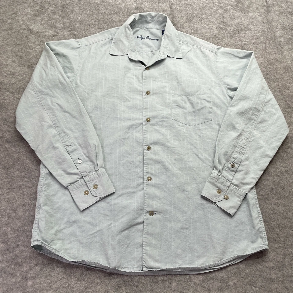 Reyn Spooner Shirt Men M Light Blue Striped Button Up Embroidered Relaxed Fit - Image 2 of 4