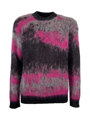 ATOMOFACTORY Pull Homme Mohair Fantaisie Noir/Gris/Fuchsia AFU29 Made IN Italy - Photo 1/4