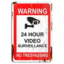 Rustic Red: 24/7 Video Surveillance Warning Sign