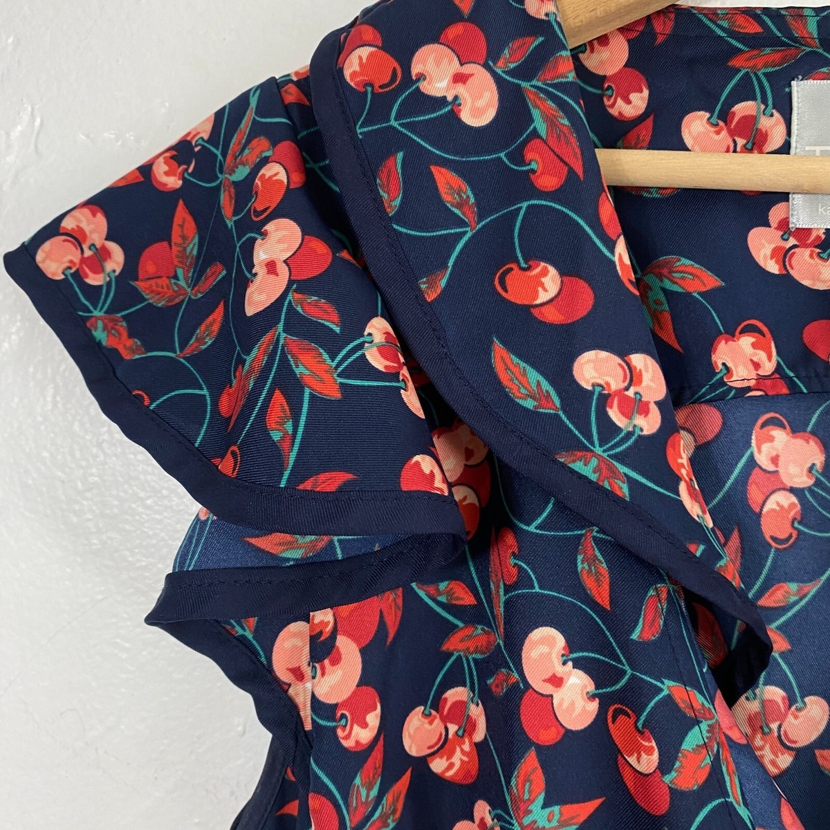Hi There Karen Walker Cherry Dress Women Size 2 Blue Wrap | eBay