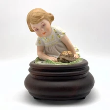 1987 D. Zolan Girl w/Turtle Bisque Musical Figurine Play Mates•Willitts Gallery