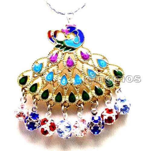 New Fashion Big 40mm Multicolor Peafowl Pendant 6mm Blue Jade 17" necklace-n5883 - Picture 7 of 10