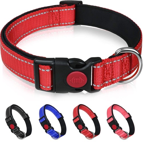 Dog Collar S-M -L Adjustable Nylon Durable Collars 4 Colours 3 Sizes Reflective - Picture 21 of 35