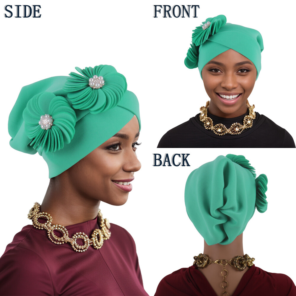 2912 Nigerian hat Folding Fan African Headscarf hat,Auto Gel Fashion Women African Hat Nigerian Auto Gele Headtie Flower  main image 4