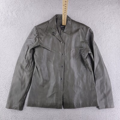 Anonymous John Carlisle Jacket Womens Large Leather Green Dark Olive Real Genuin