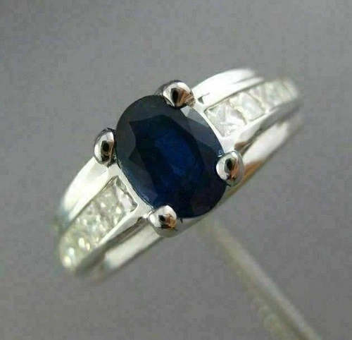 ESTATE 1.5CT DIAMOND & AAA KASHMIR SAPPHIRE 14K WHITE GOLD ENGAGEMENT RING 26274