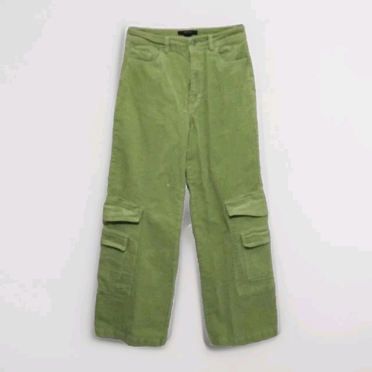 Forever 21 Women's High Waisted Wide Leg Light Green Corduroy Cargo Pants  Medium