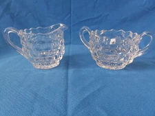 Vintage Glass Creamer And Sugar Bowl With Cube Pattern