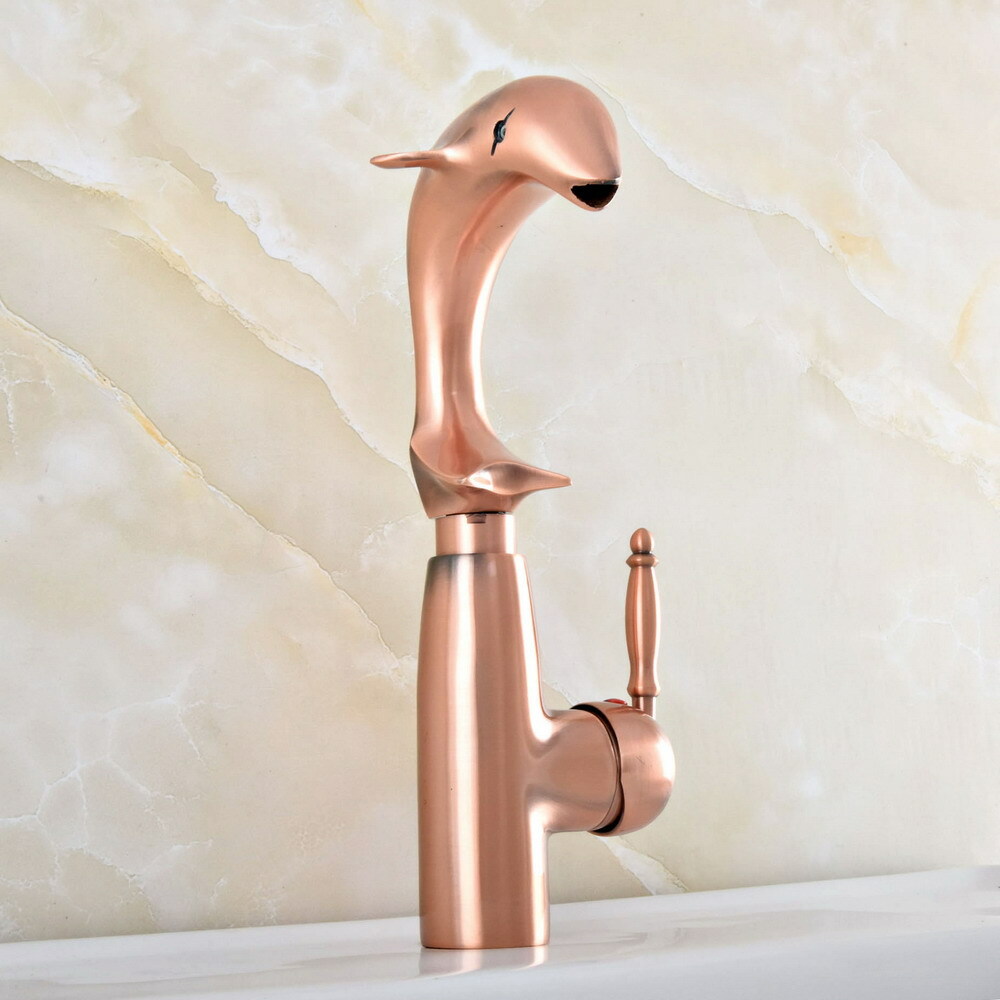 Antique Red Copper Dolphin Bathroom Kitchen Bar Vessel Sink Swivel