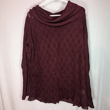 Apostrophe Cowl Neck Long Sleeve Sweater Lace Maroon XL Angora Dark Red Burgundy