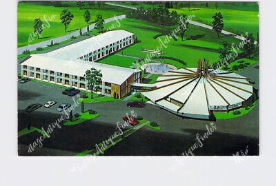 PPC Postcard ME Maine Auburn Roundhouse Motor Inn Birds Eye View Artist Renderin