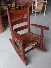 Antique Early American Child's Ladder Back Rocking Chair -Hand Splint Woven Seat