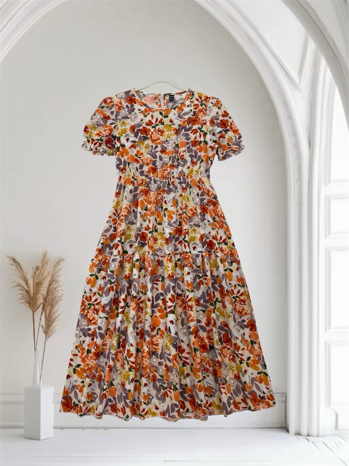 Womens Floral Puff Sleeve Tiered Maxi Dress Size 8/10 Lightweight Summer Chic